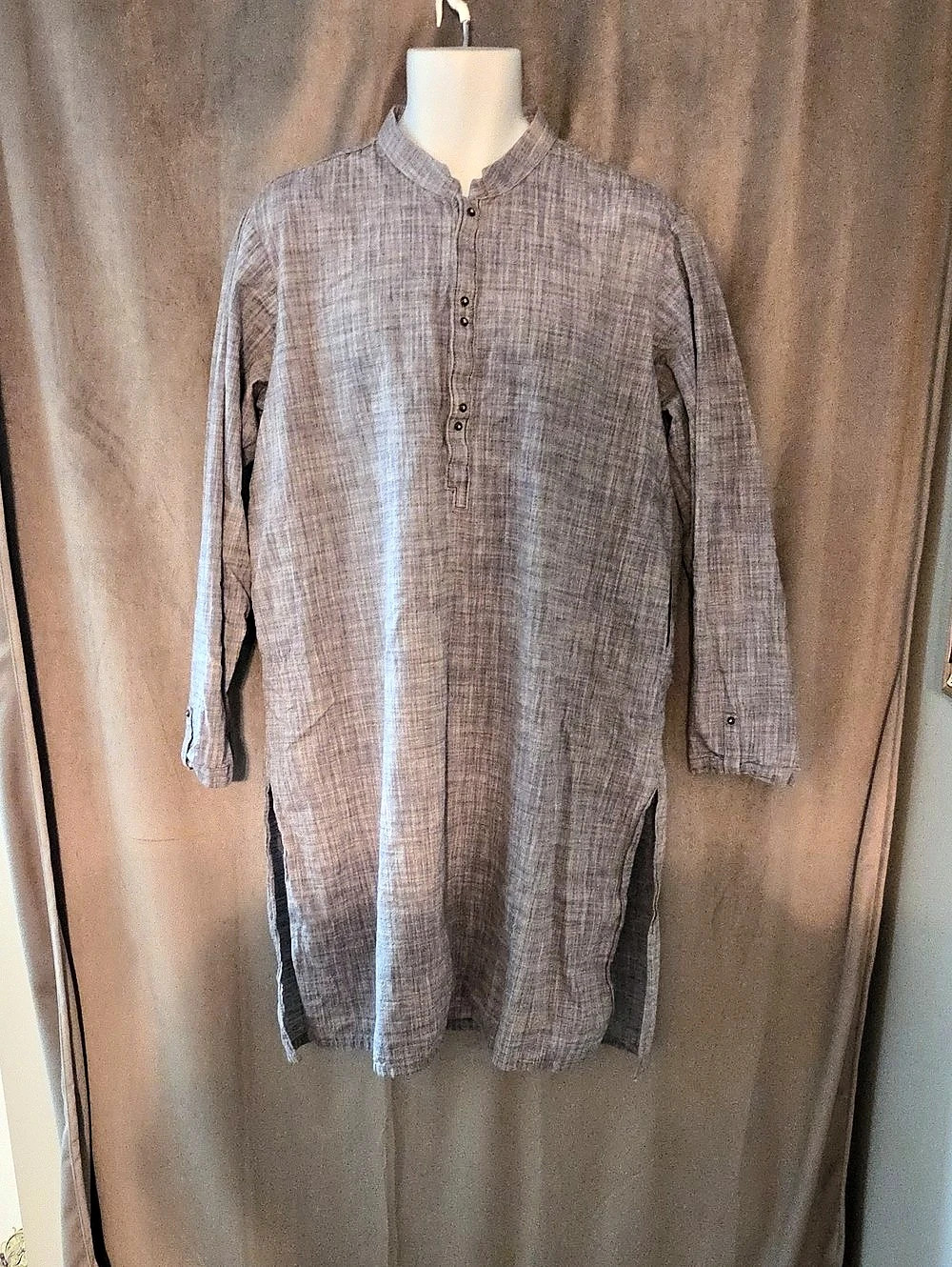 Essentials By Cambridge Gray Long Sleeve Kurta Size Large